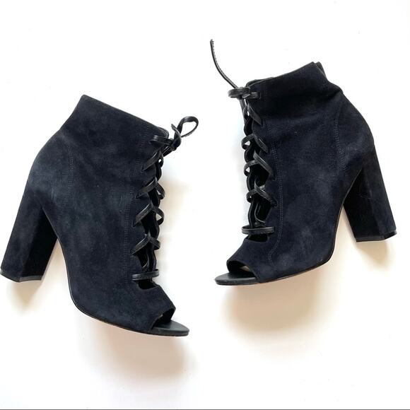 Sam Edelman Black Yvie Lace Up Suede Bootie - Picture 4 of 9